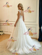 White Tulle Straps Lace Wedding Dress