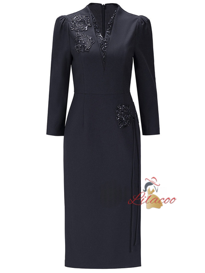 Black Beading Sequins Mother Of The Bride Dress