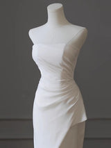White Mermaid Strapless Pleats Split Wedding Dress