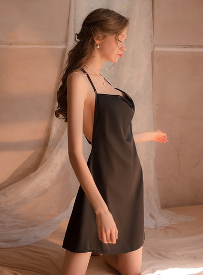 Lace Backless Satin Suspender Pajamas