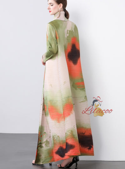 Women Fold Loose Large Print Coat