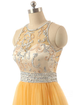 Yellow Tulle Beading Crystal Homecoming Dress