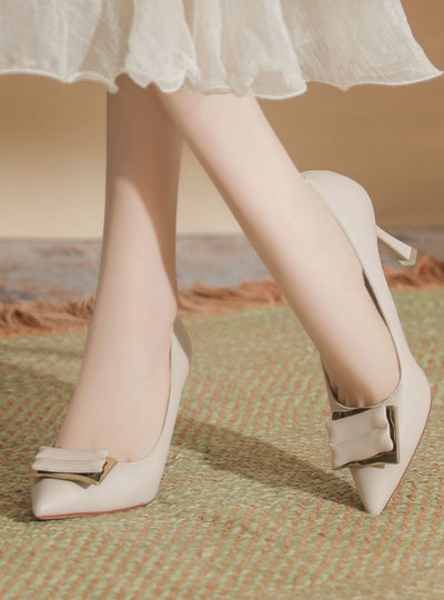 Pointed Square Buckle Thin Heel Shoes