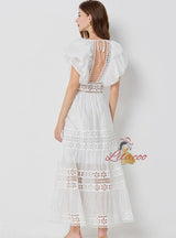 White Openwork Lace Seaside Holiday Dress