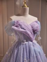 Purple Tulle Sequins Off the Shoulder Homecoming Dress