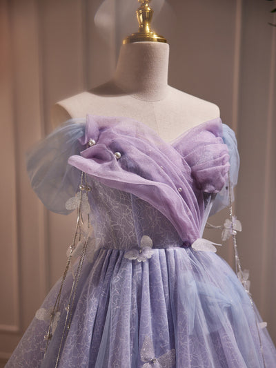 Purple Tulle Sequins Off the Shoulder Homecoming Dress