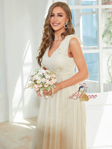 Apricot Lace V-neck Parom Dress