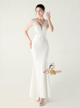 Mermaid V-neck Appliques Beading Prom Dress