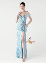 Mermaid Sequins Spaghetti Straps Split Prom Dress