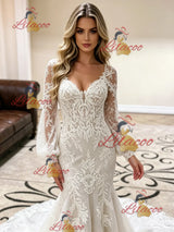 White Mermaid Lace Long Sleeve Wedding Dress