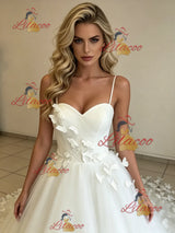White Tulle Spaghetti Straps Butterfly Wedding Dress