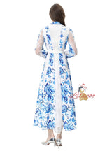 Spliced Wide Swing Printed Lace Long Dress