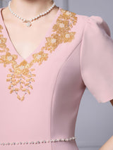 Pink Beading Short Sleeve Mother Of The Bride Dress