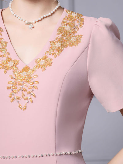 Pink Beading Short Sleeve Mother Of The Bride Dress