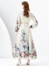Retro Palace Long Sleeve Collar Printed Dress