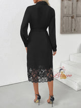 Lace Stitching Shirt Long Sleeve Dress