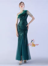 Mermaid Sequins One Shoulder Beading Prom Dress