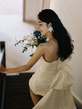 White Satin Pleats Short Wedding Dress