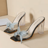 Rhinestone Bow Transparent Crystal Sandals