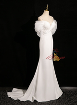 White Mermaid Straps Pearls Wedding Dress