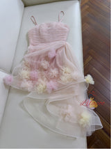 Pink Tulle Spaghetti Straps Pleats Prom Dress