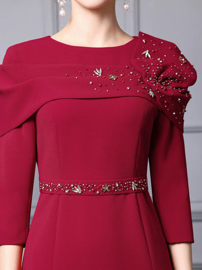 Burgundy Sheath Crystal Mother of the Bride Dress