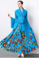 Lapels Bat Sleeves Butterfly Printed Two-piece Suit