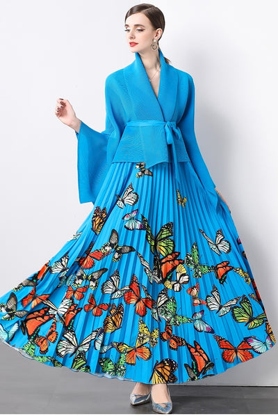 Lapels Bat Sleeves Butterfly Printed Two-piece Suit