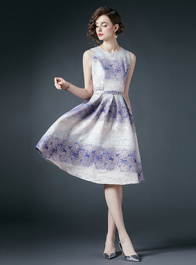 Sleeveless Slim Waist Jacquard Dress