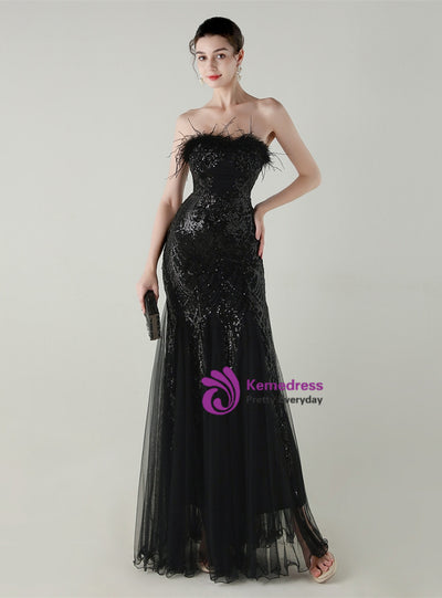 Mermaid Sequins Tulle Strapless Prom Dress
