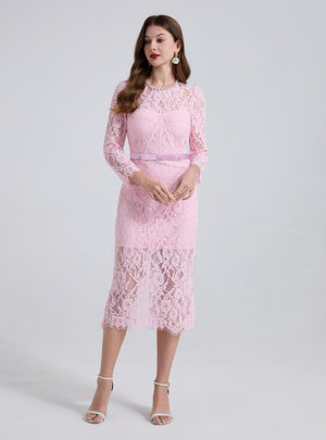 Retro Lace Slim Long Sleeve Dress