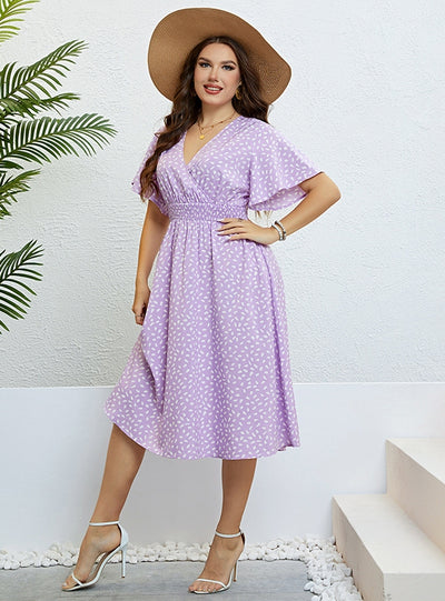 Summer V-neck Purple Plus Size Dress