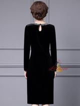 Black Long Sleeve Velvet Mother Of The Bride Dress