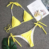 Solid Color Sexy Strap Rhinestone Swimsuit