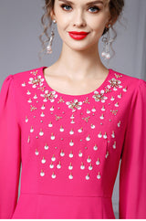 Fuchsia Long Sleeve Beading Mother Of The Bride Dress
