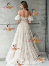 Ivory Tulle Lace Off the Shoulder Wedding Dress