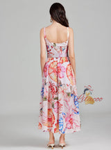 Holiday Pink Printed Seaside Suspender Flower Dress
