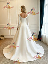 White Satin Long Sleeve Wedding Dress