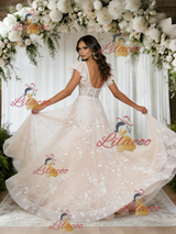 Champagne Tulle Lace Wedding Dress