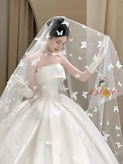 Ball Gown White Satin Strapless Wedding Dress