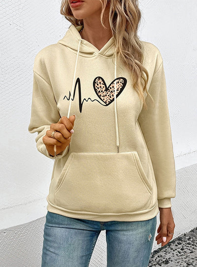 Long Sleeve Pocket Hooded Printed Pullover Top