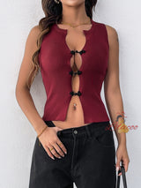Sexy Slim Sleeveless Buckle Hollow T-shirt