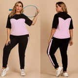 Contrast Color Round Neck Shirt Trousers Sports Suit