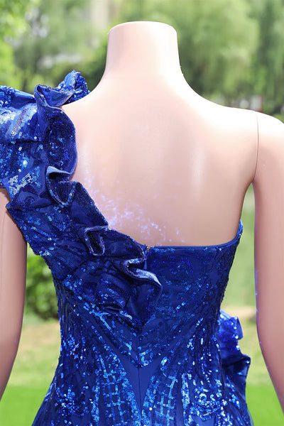 Royal Blue Mermaid Sequins One Shoulder Prom Dress