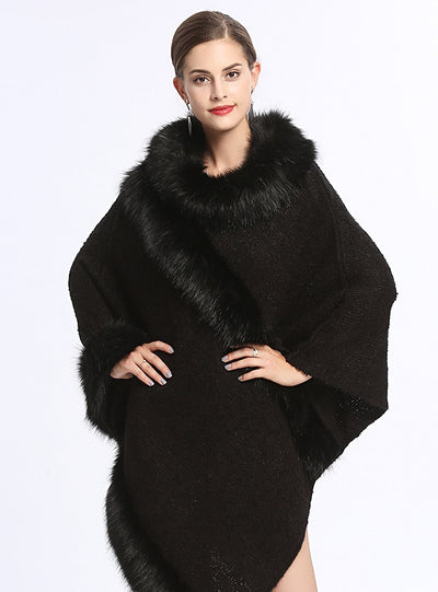 Round Neck Knitted Pullover Cape Shawl