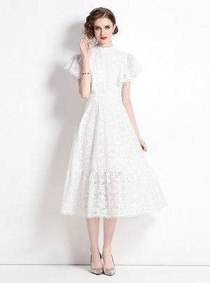 Lace White Short Sleeve Dress