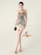 Spaghetti Straps Sequins Beading Short Prom Dress