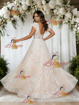 Champagne Tulle Lace Wedding Dress