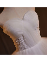 White Tulle Pleats Wedding Dress