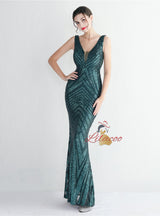 V-neck Mermaid Sequins Prom Dress